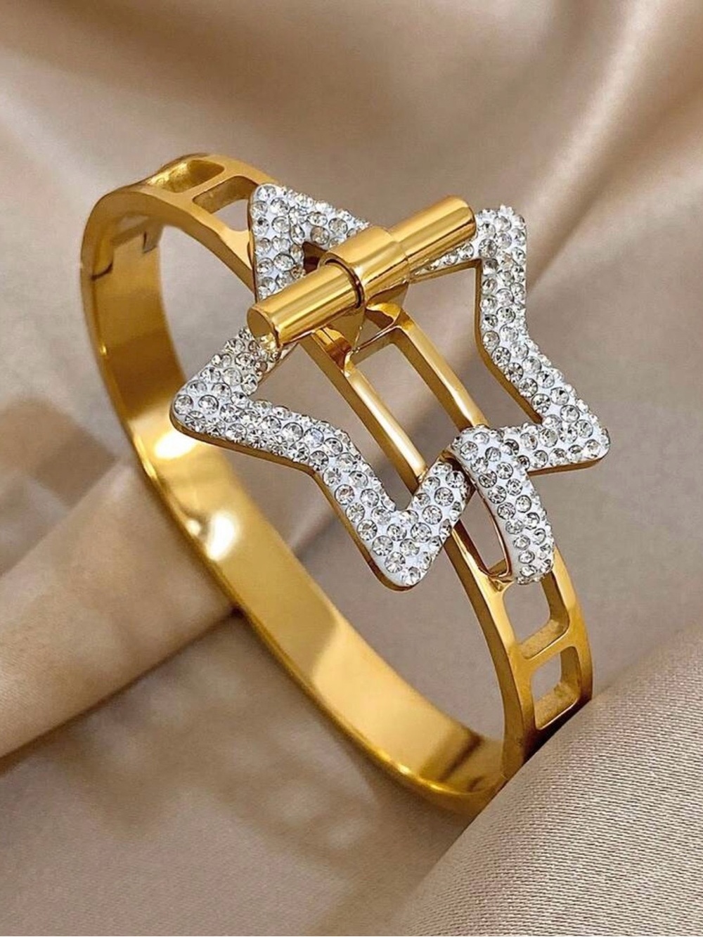 Gold Big Star Crystal Bangle Bracelet - Women Jewelry